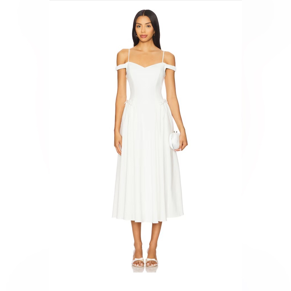 astr the label elvinia white off the shoulder bow detail midi dress small NEW